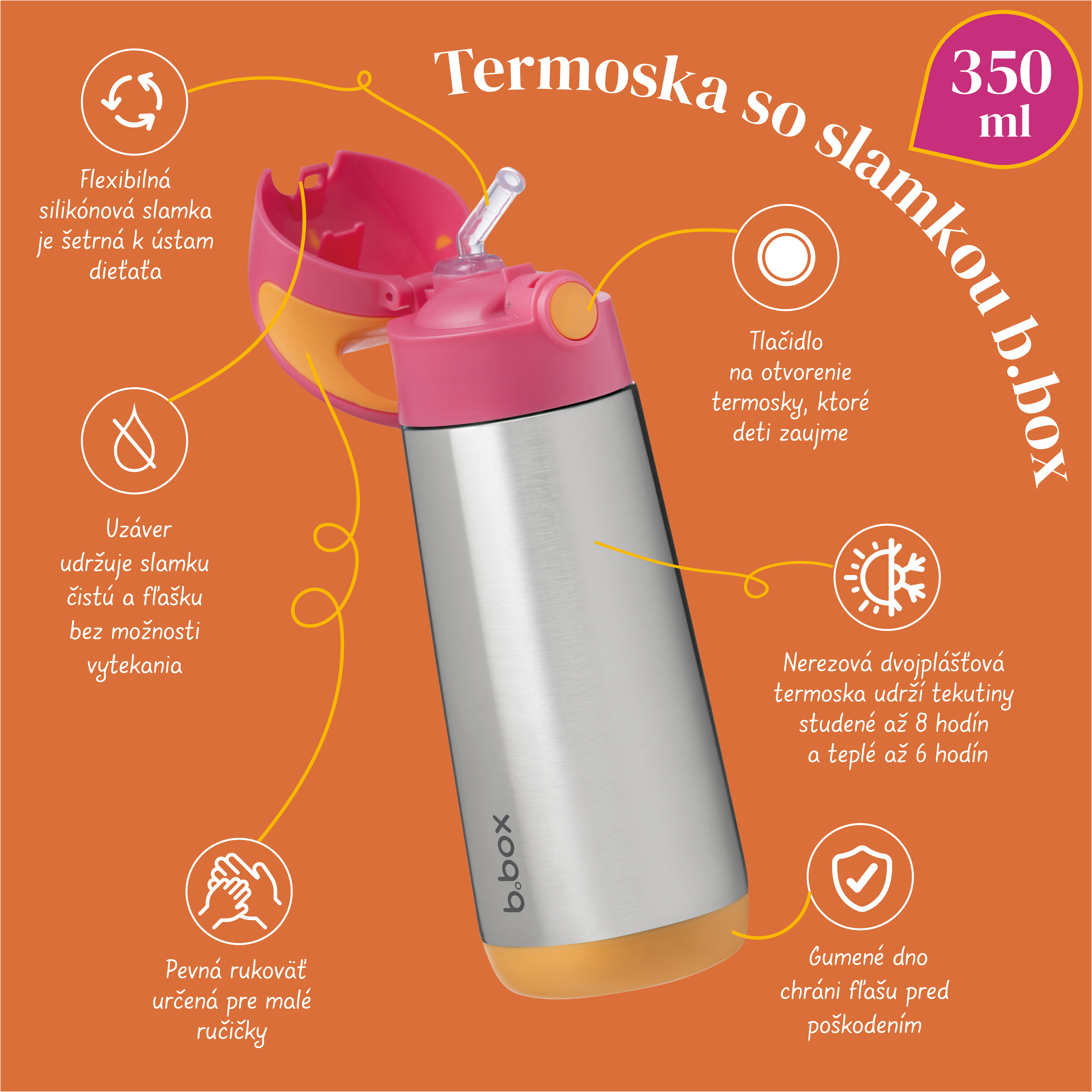 Termoska so slamkou b.box 350 ml 