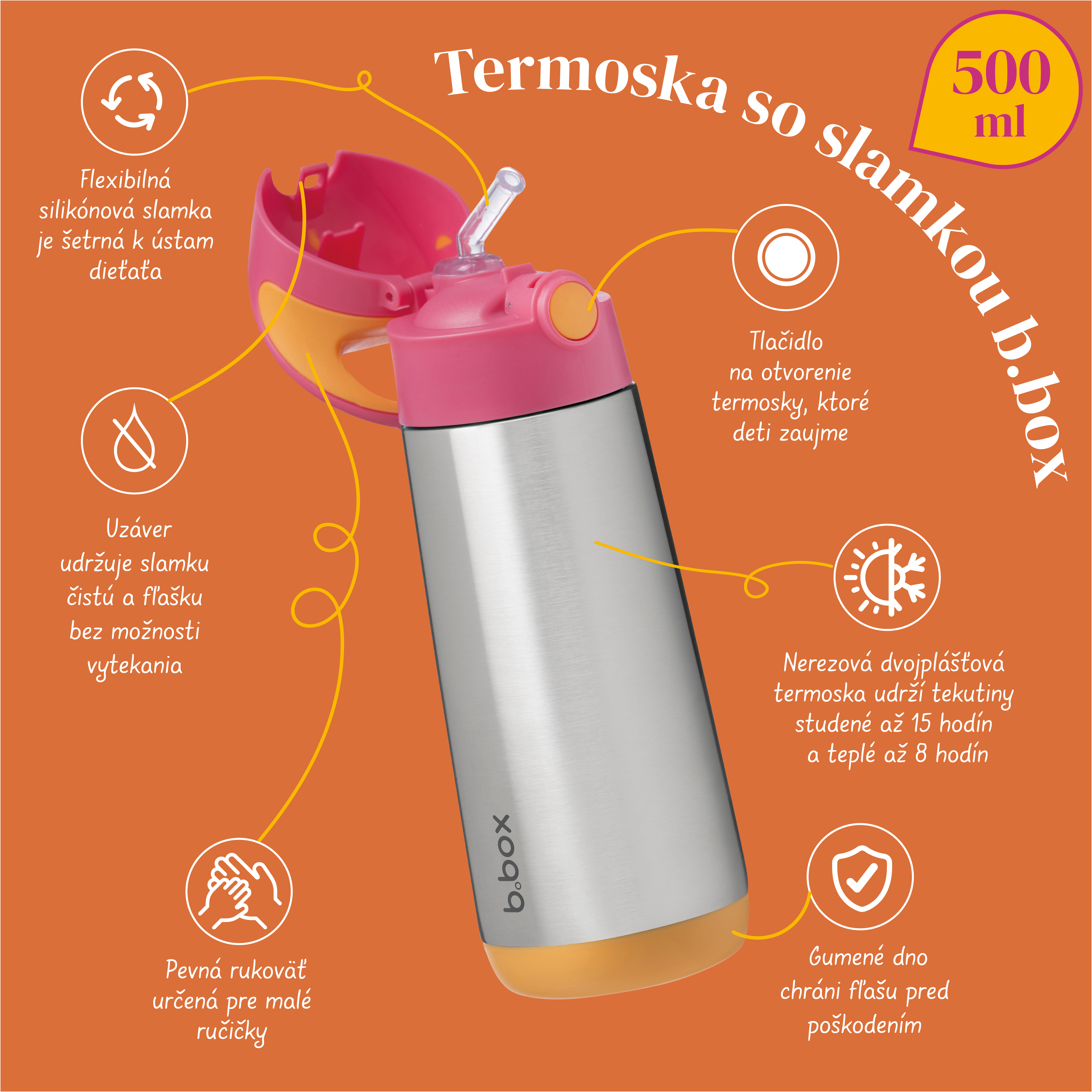 Termoska so slamkou b.box 500 ml 